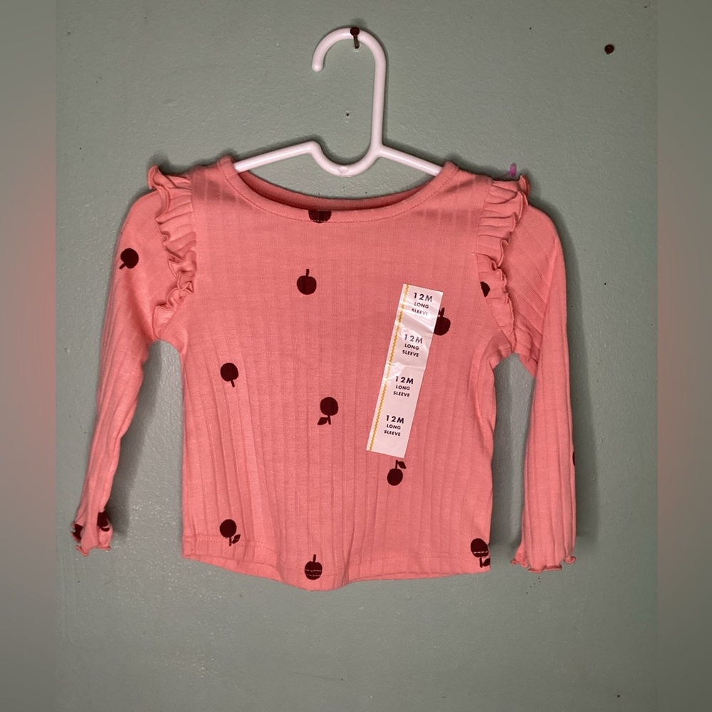 Girls Apple Ribbed Long Sleeve Blouse -12 M -Cat & Jack